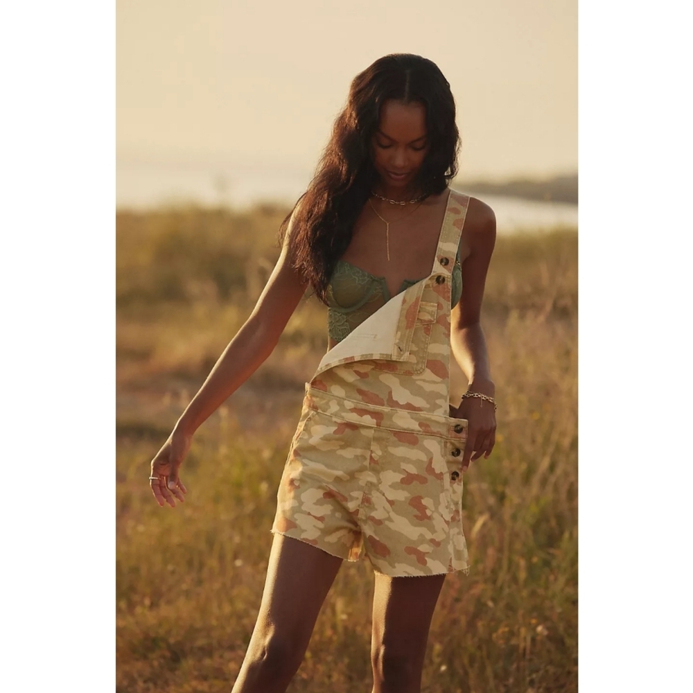 Pilcro From Anthropologie Camo Denim Overalls